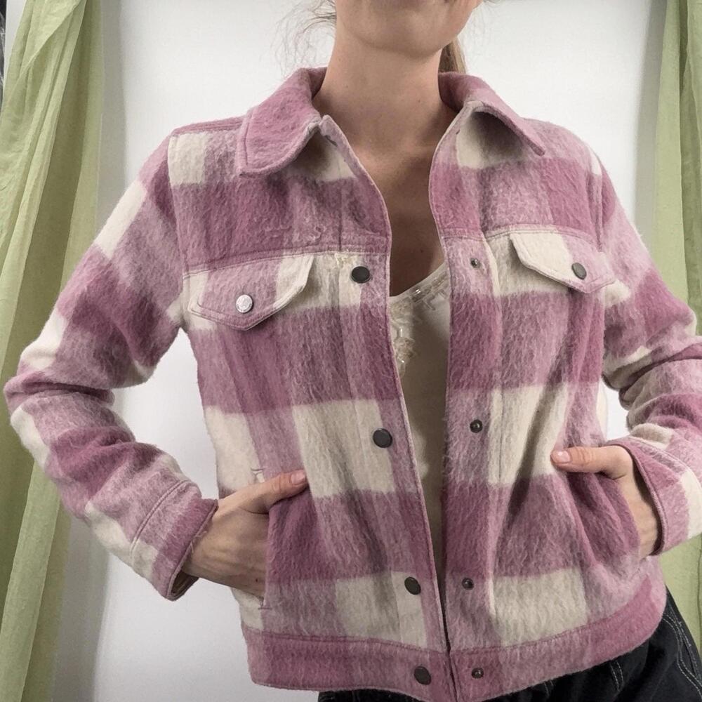 Carve Pink Woolen Plaid Button Front Jacket Womens XS